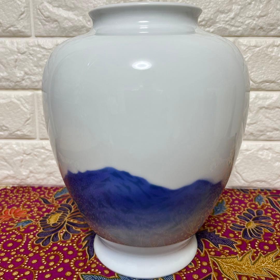 [未使用] 深川製磁　赤富士　花瓶　8号 宮窯染付