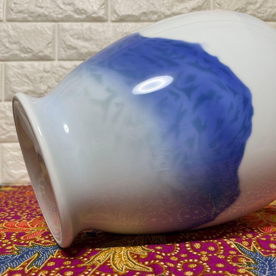 [未使用] 深川製磁　赤富士　花瓶　8号 宮窯染付