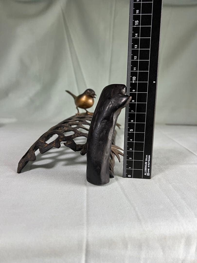 銅製 透かし彫り 小鳥オブジェ 置物 和風 インテリア 工芸品