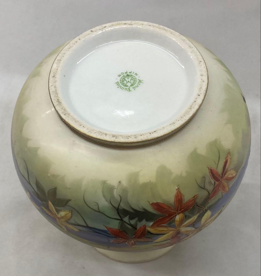 B411s「花のある風景図 花生」オールドノリタケ　ハンドペインティング