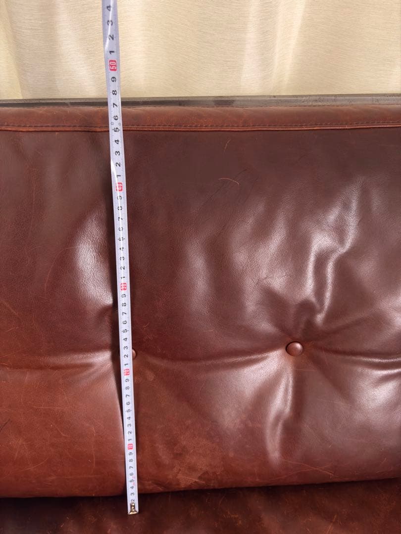 ダークブラウン レザー 2人掛けソファ　クッション付き　ヴィンテージ風