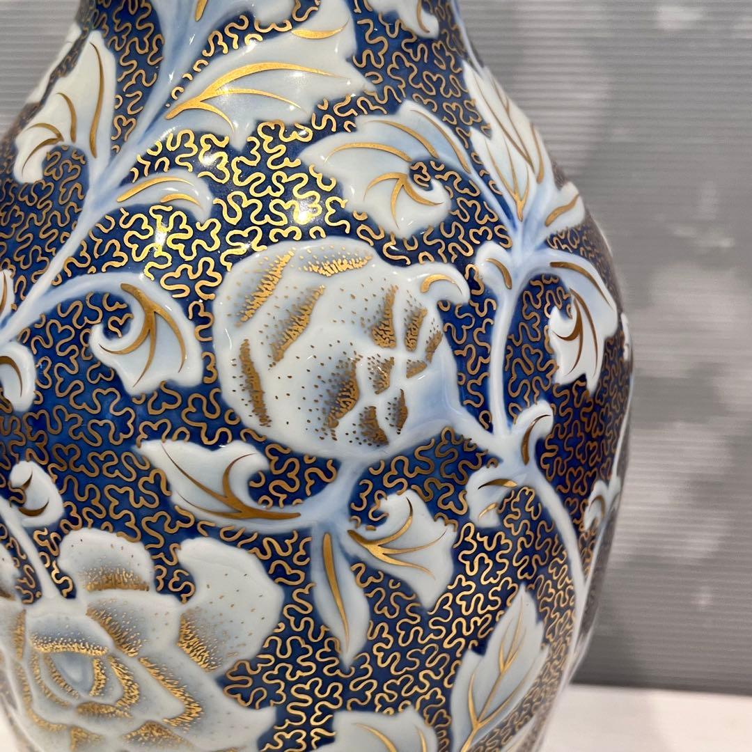 美品　美術品　牡丹彫刻外金　花瓶　深川製磁　花器　インテリア　コレクション