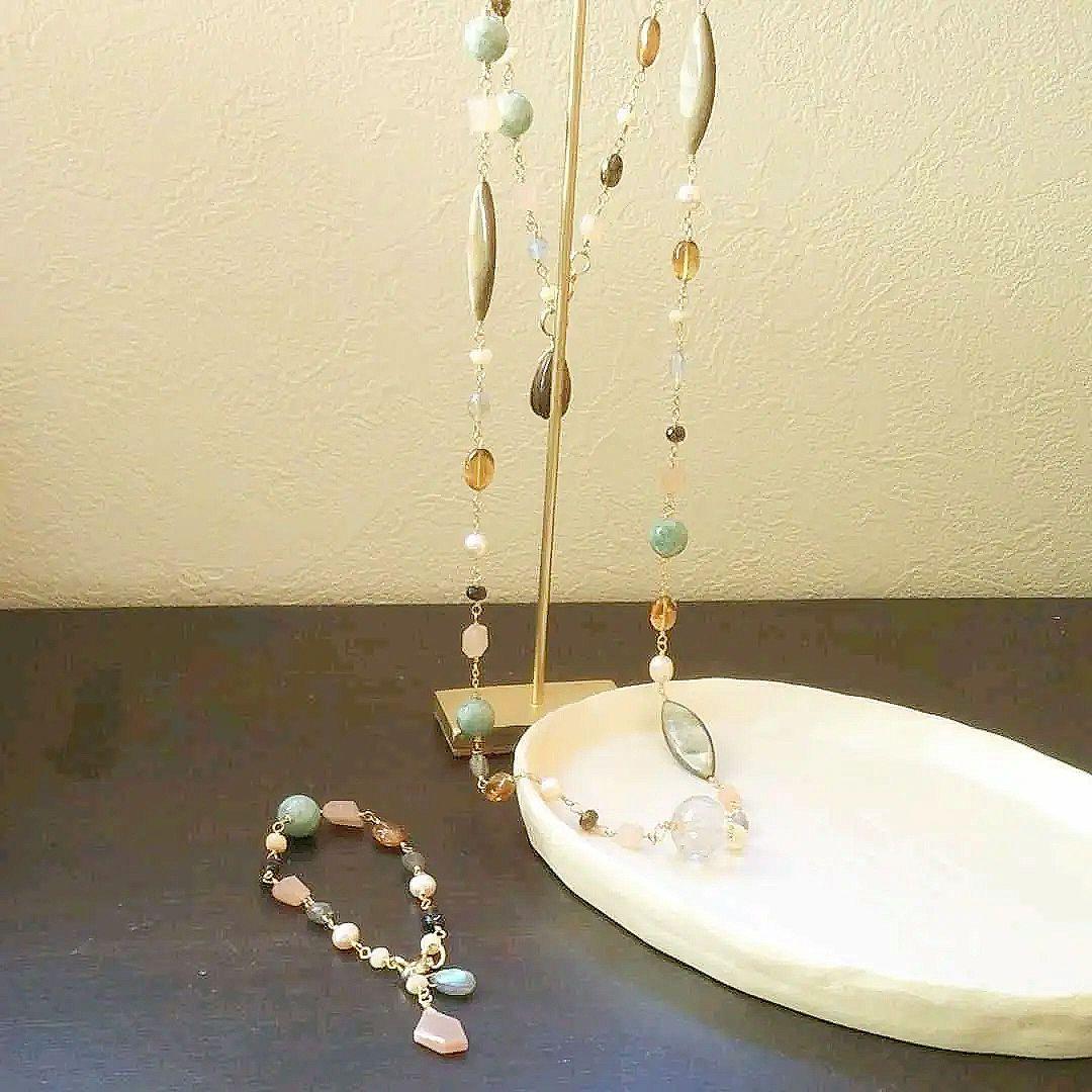 ✧SALE✧Marble ロングネックレス 約80cm 翡翠 一点もの