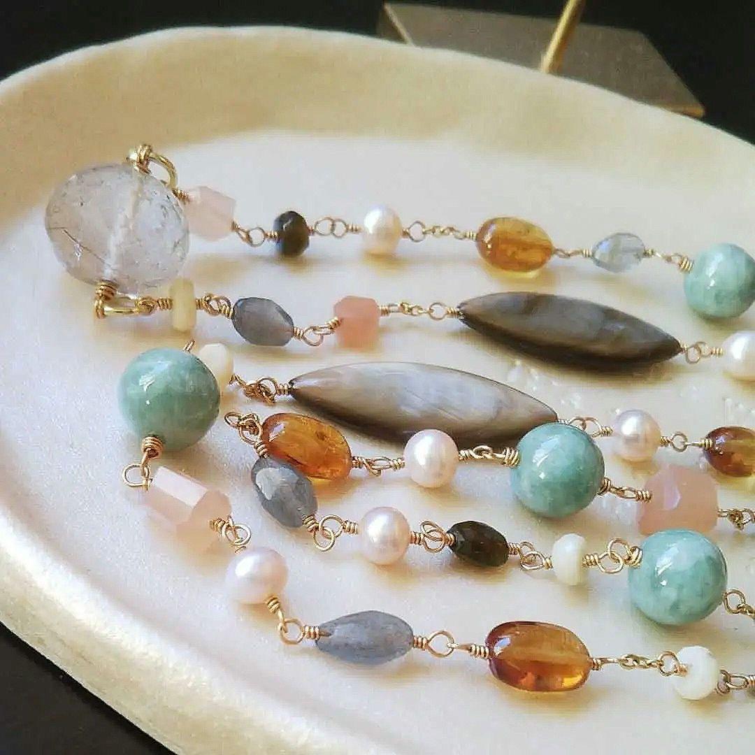 ✧SALE✧Marble ロングネックレス 約80cm 翡翠 一点もの