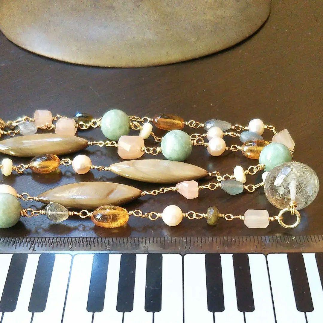 ✧SALE✧Marble ロングネックレス 約80cm 翡翠 一点もの