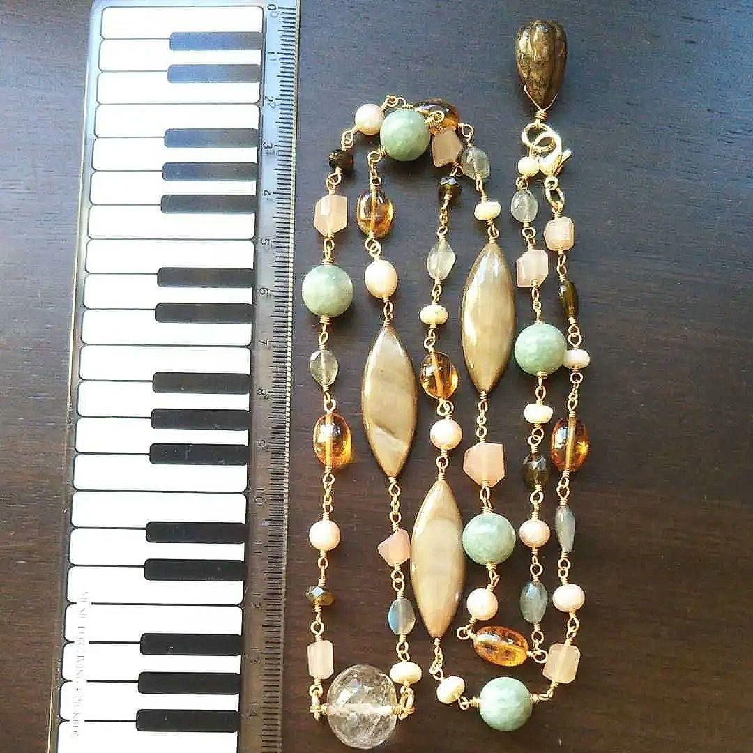 ✧SALE✧Marble ロングネックレス 約80cm 翡翠 一点もの