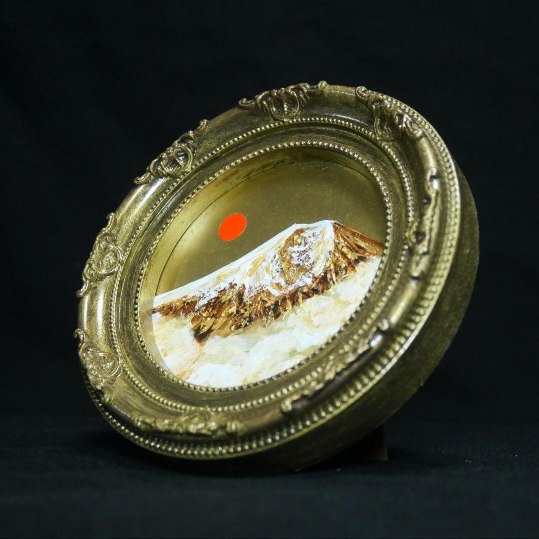 油絵 円形ミニ絵画【黄金富士山】