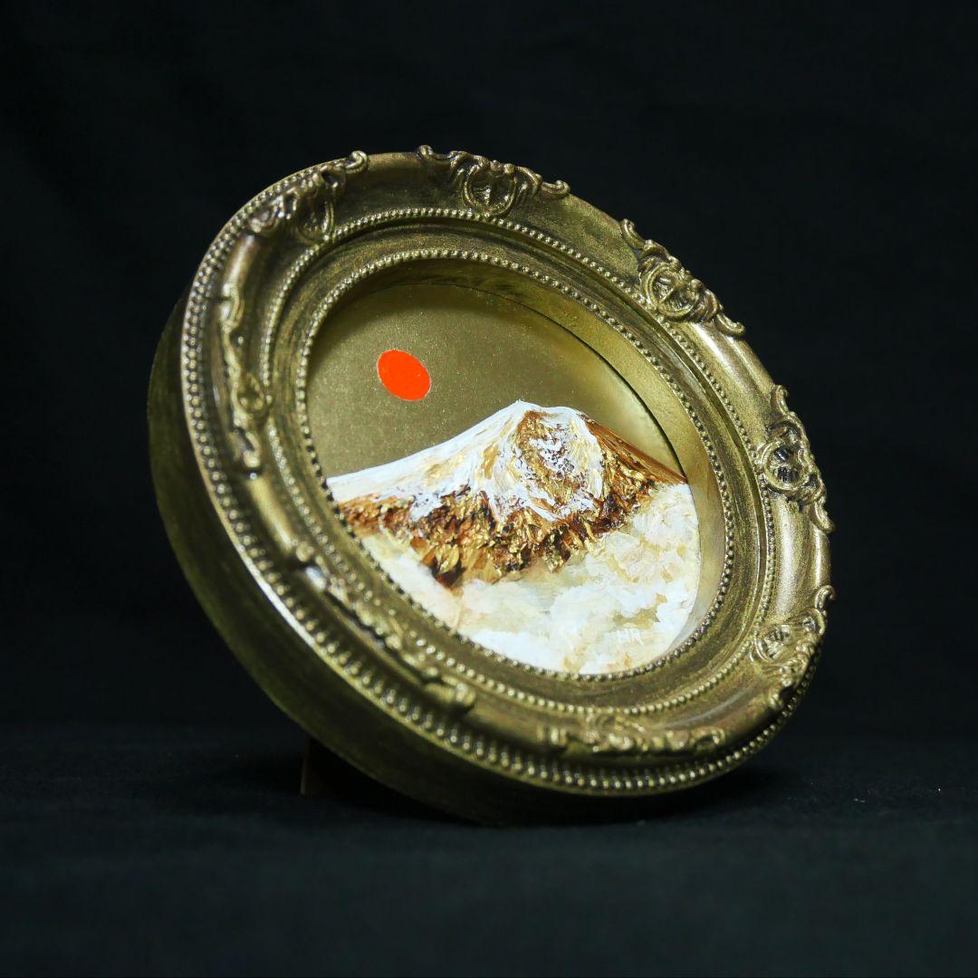 油絵 円形ミニ絵画【黄金富士山】