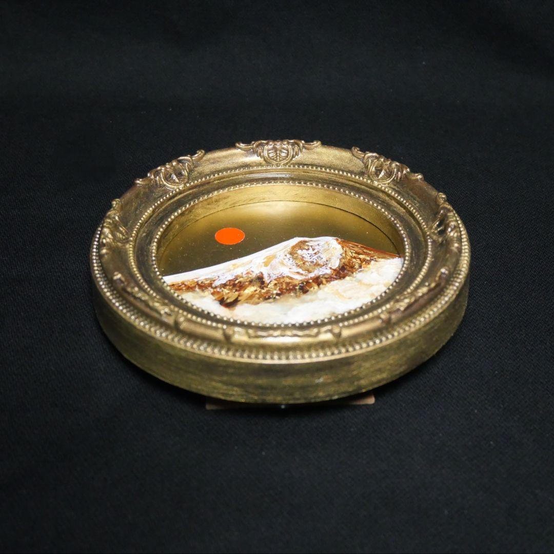 油絵 円形ミニ絵画【黄金富士山】