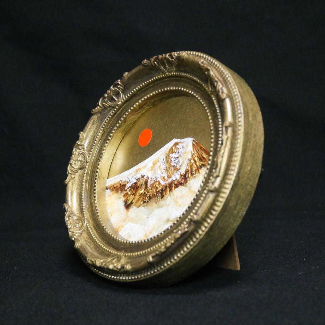 油絵 円形ミニ絵画【黄金富士山】