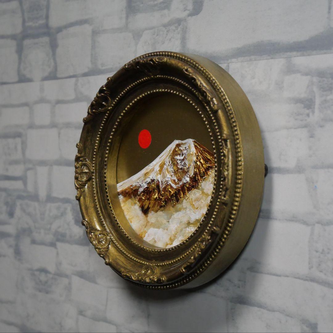 油絵 円形ミニ絵画【黄金富士山】