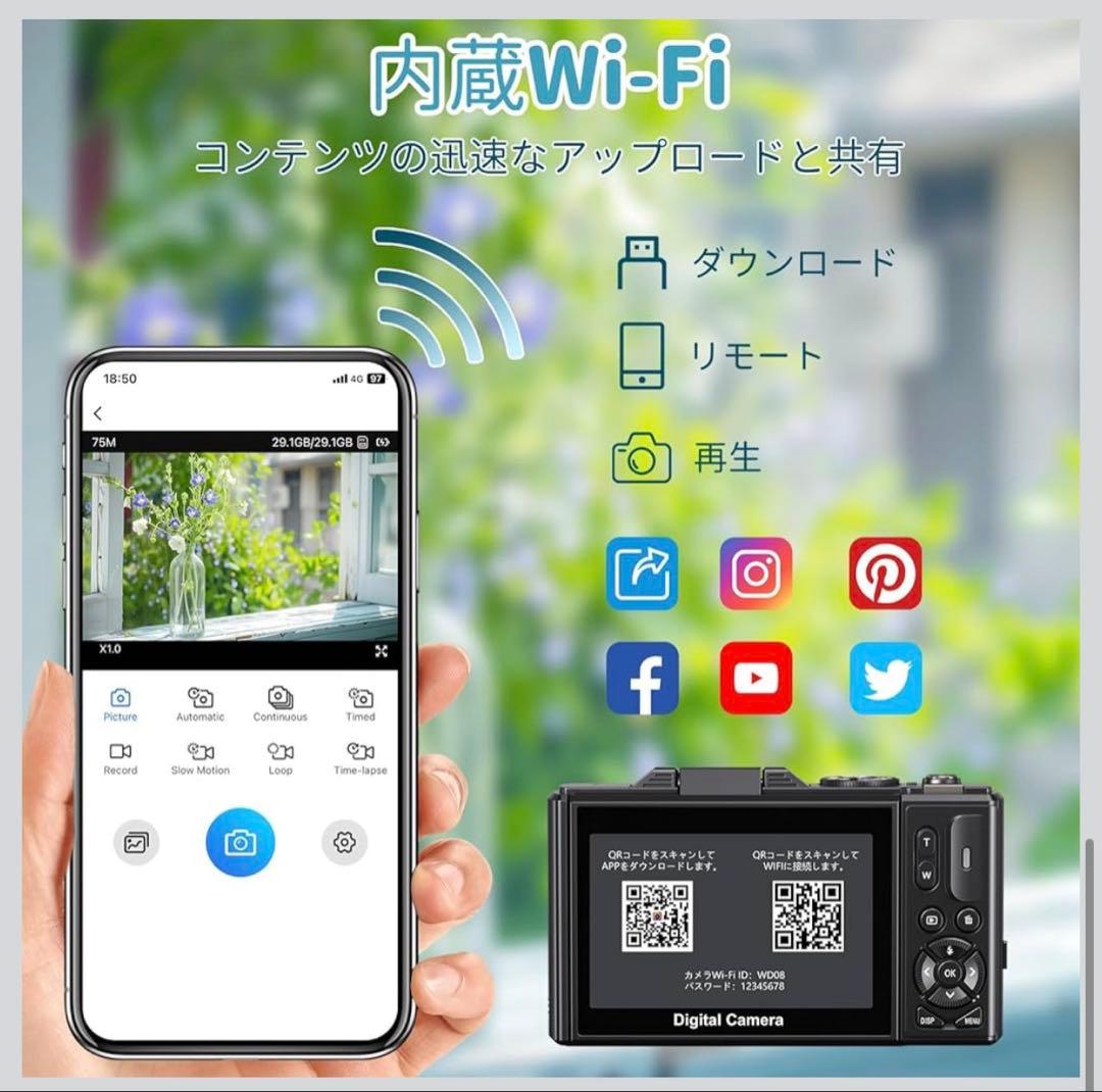 5K 7500万画素 コンパクトデジカメ Wi-Fi機能付き スマホに送れる