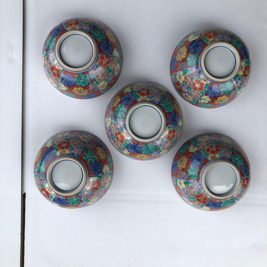 21. 京焼　雲泉造（2代目）彩色雲錦　蓋向付5客揃