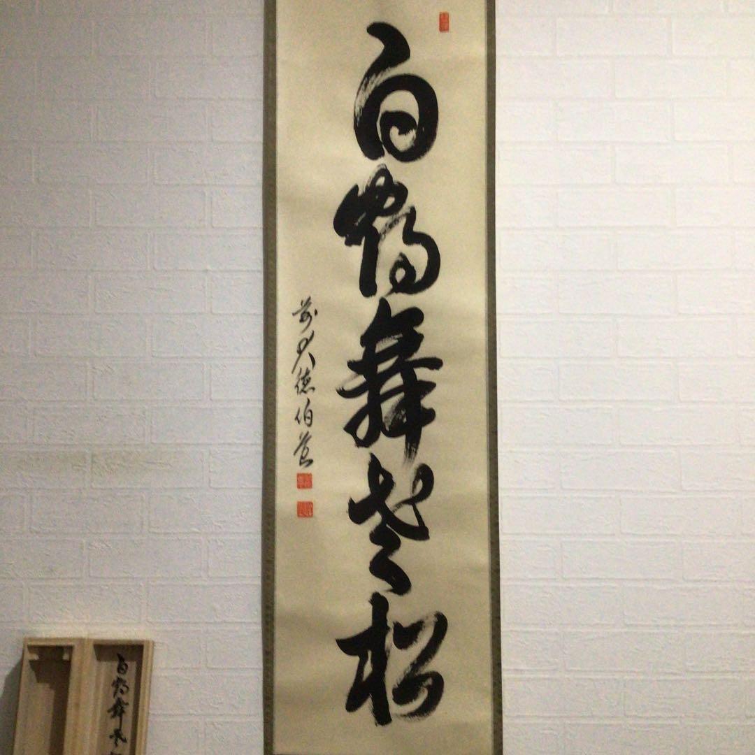 Ｆ７７２　掛軸　大徳寺　平兮伯道　『白鶴舞老松』　共箱　『真作』　肉筆　一行書