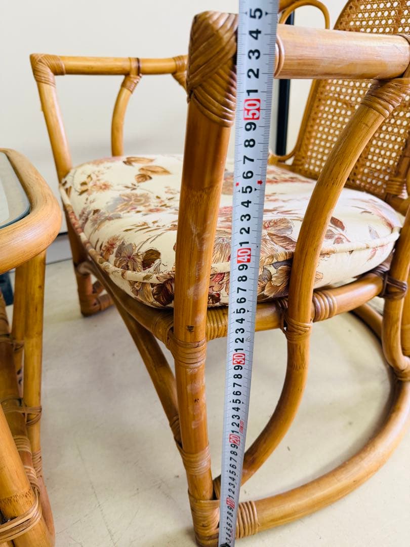 ラタン　ガラス ダイニングテーブル チェア2脚セット 食卓机 椅子 セット 軽量