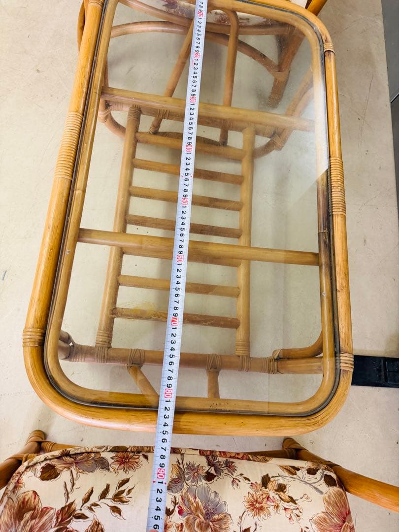 ラタン　ガラス ダイニングテーブル チェア2脚セット 食卓机 椅子 セット 軽量