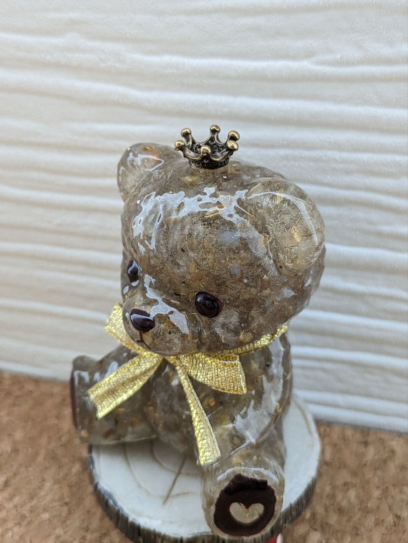 【睦月】ルチルクォーツのしょんぼりくまちゃん形オルゴナイト☆他１点