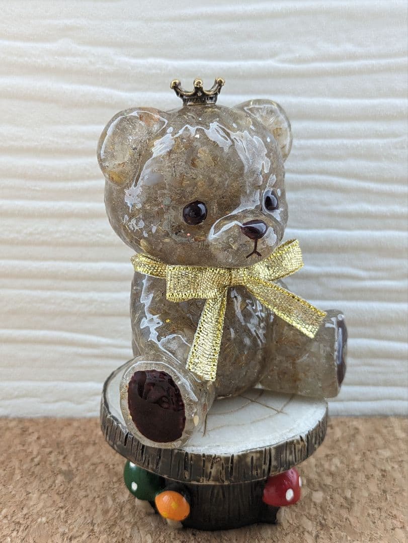 【睦月】ルチルクォーツのしょんぼりくまちゃん形オルゴナイト☆他１点