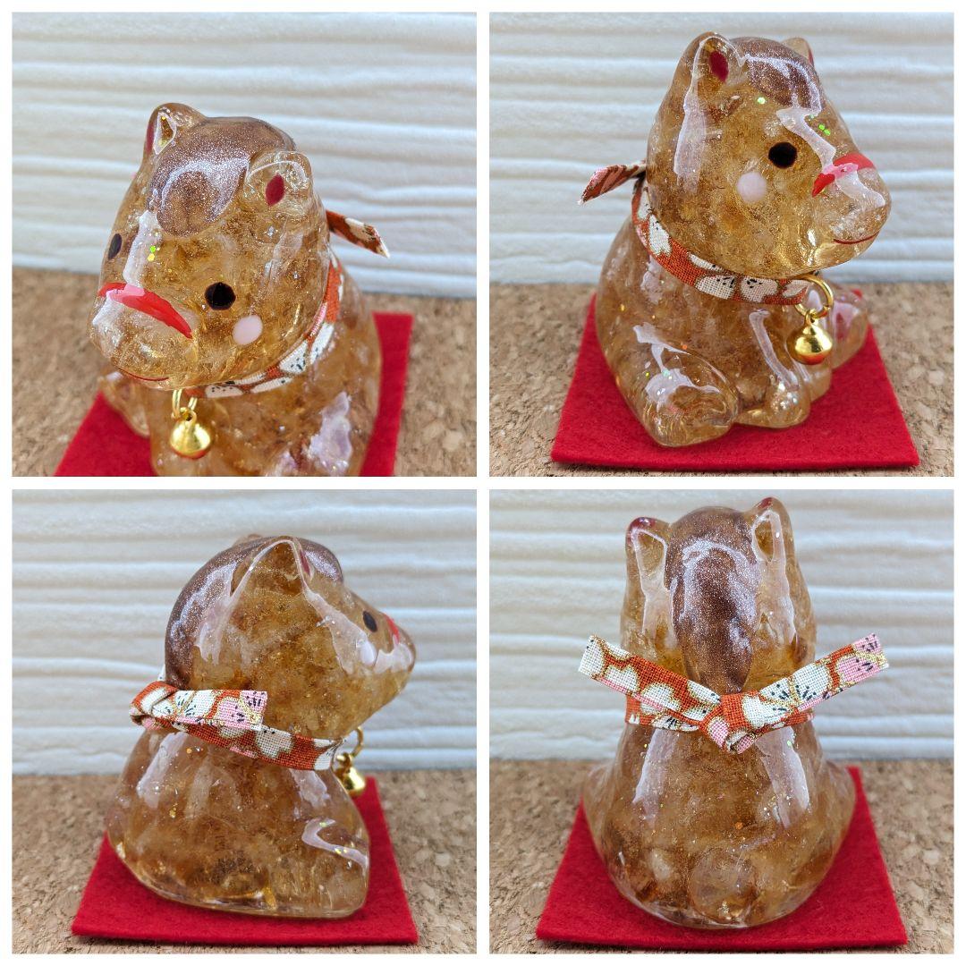 【睦月】ルチルクォーツのしょんぼりくまちゃん形オルゴナイト☆他１点