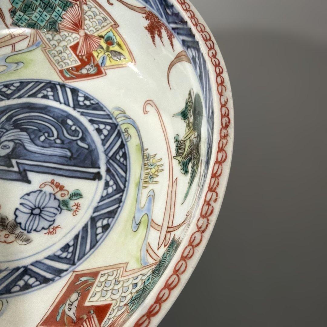 明治期 吉祥 花鳥 瓔珞紋 色絵伊万里 染付 重ね鉢 入れ子 深鉢 手彩色