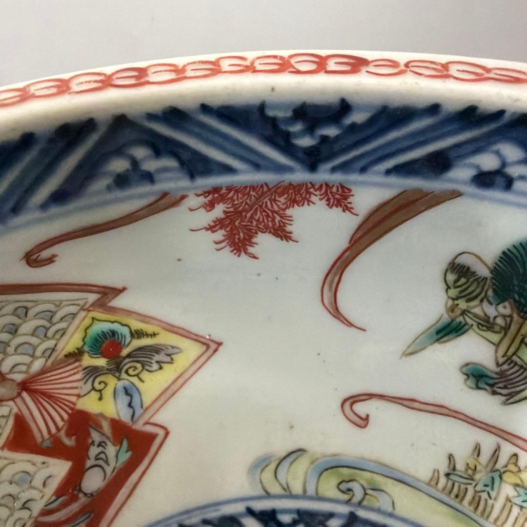 明治期 吉祥 花鳥 瓔珞紋 色絵伊万里 染付 重ね鉢 入れ子 深鉢 手彩色