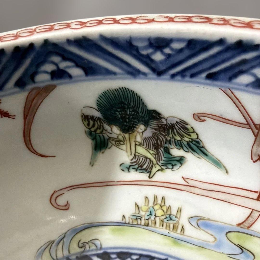 明治期 吉祥 花鳥 瓔珞紋 色絵伊万里 染付 重ね鉢 入れ子 深鉢 手彩色