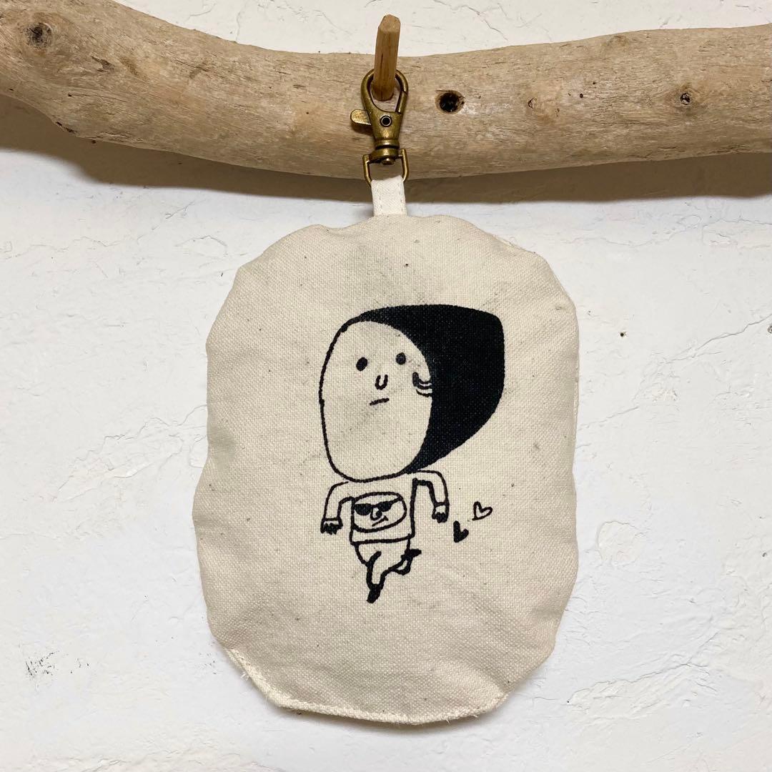 ハンドメイド　帆布バックチャット付き　オリジナルイラスト