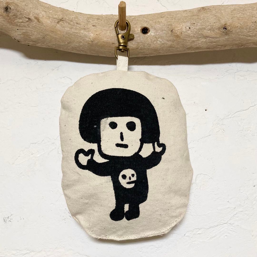 ハンドメイド　帆布バックチャット付き　オリジナルイラスト