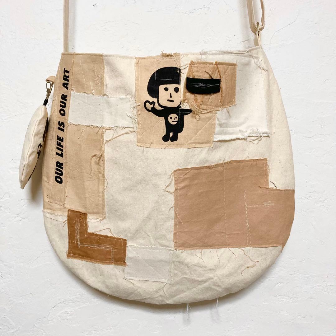 ハンドメイド　帆布バックチャット付き　オリジナルイラスト