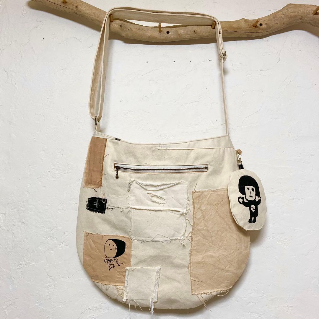 ハンドメイド　帆布バックチャット付き　オリジナルイラスト