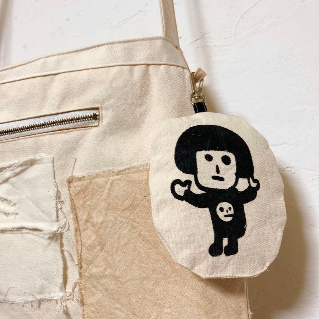 ハンドメイド　帆布バックチャット付き　オリジナルイラスト
