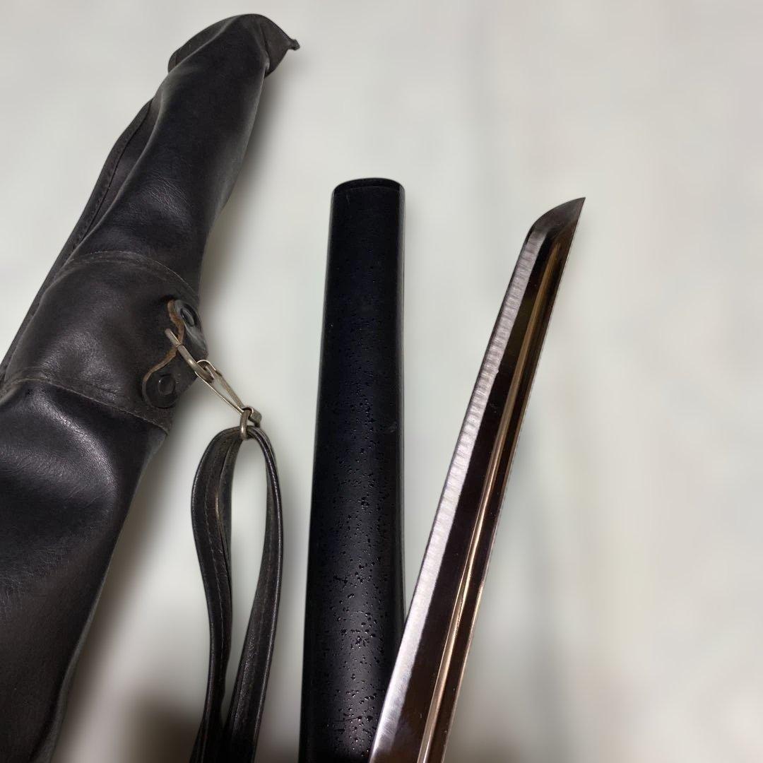 居合刀(刀ケース付) 黒柄 龍彫透し丸鍔 黒梨地鞘