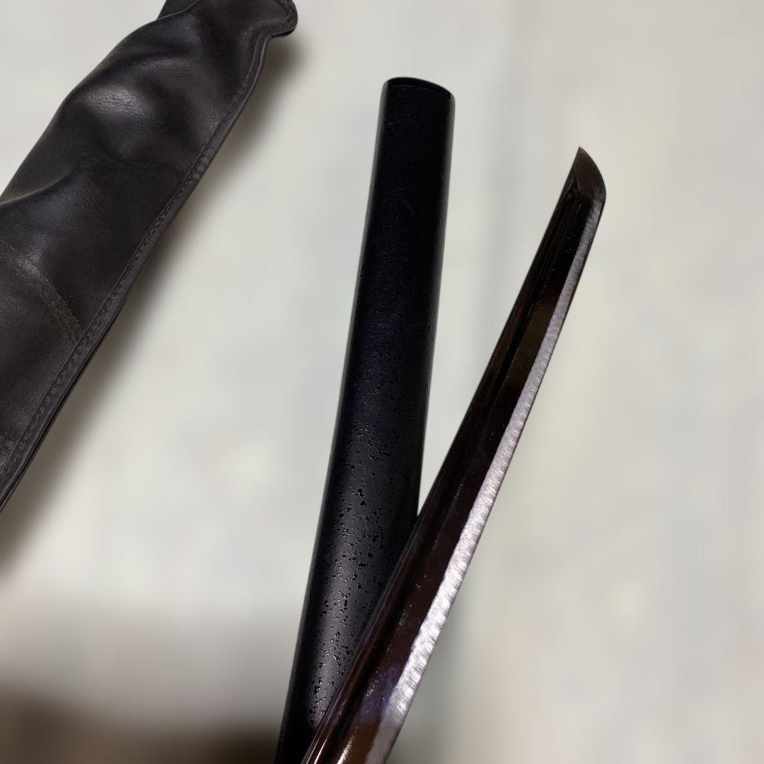 居合刀(刀ケース付) 黒柄 龍彫透し丸鍔 黒梨地鞘