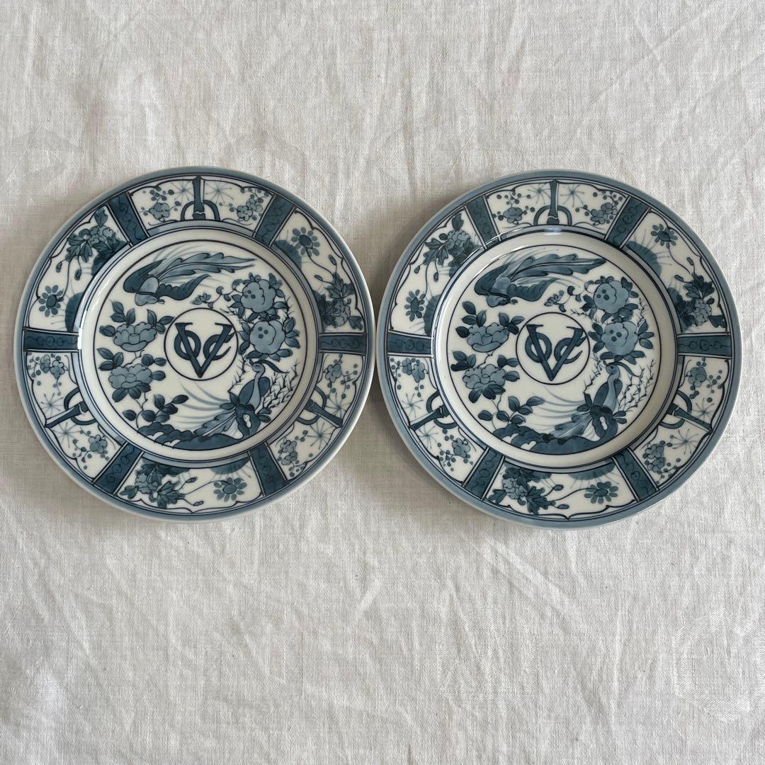 有田焼 染付 芙蓉手紋様 VOCマーク浅皿 直径約19㎝ 2枚セット