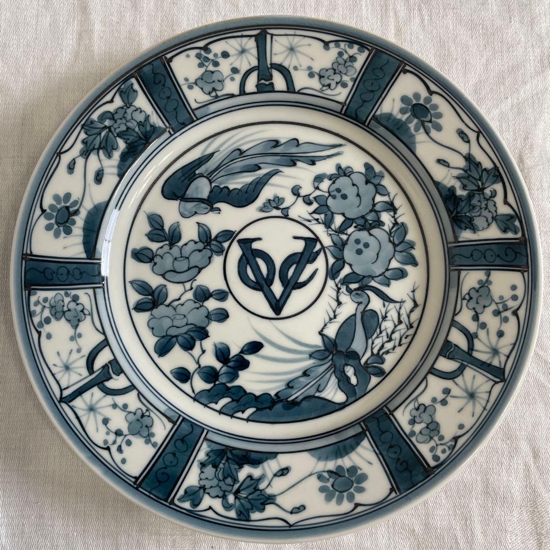 有田焼 染付 芙蓉手紋様 VOCマーク浅皿 直径約19㎝ 2枚セット