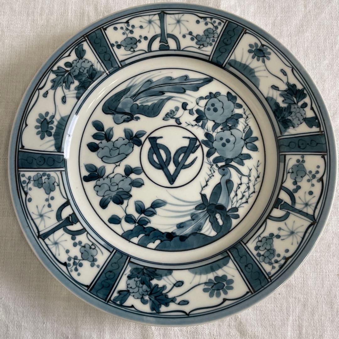 有田焼 染付 芙蓉手紋様 VOCマーク浅皿 直径約19㎝ 2枚セット