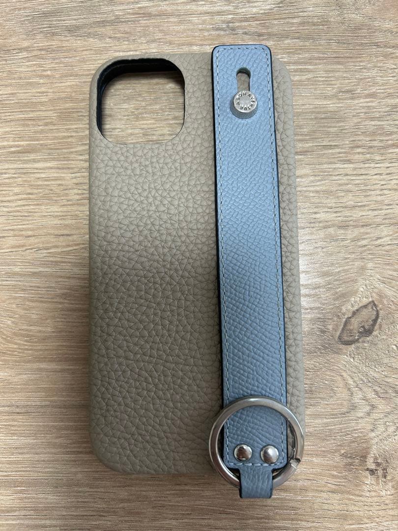 Bonaventura iPhone14用ハンドル付きケース ベージュ× ブルー