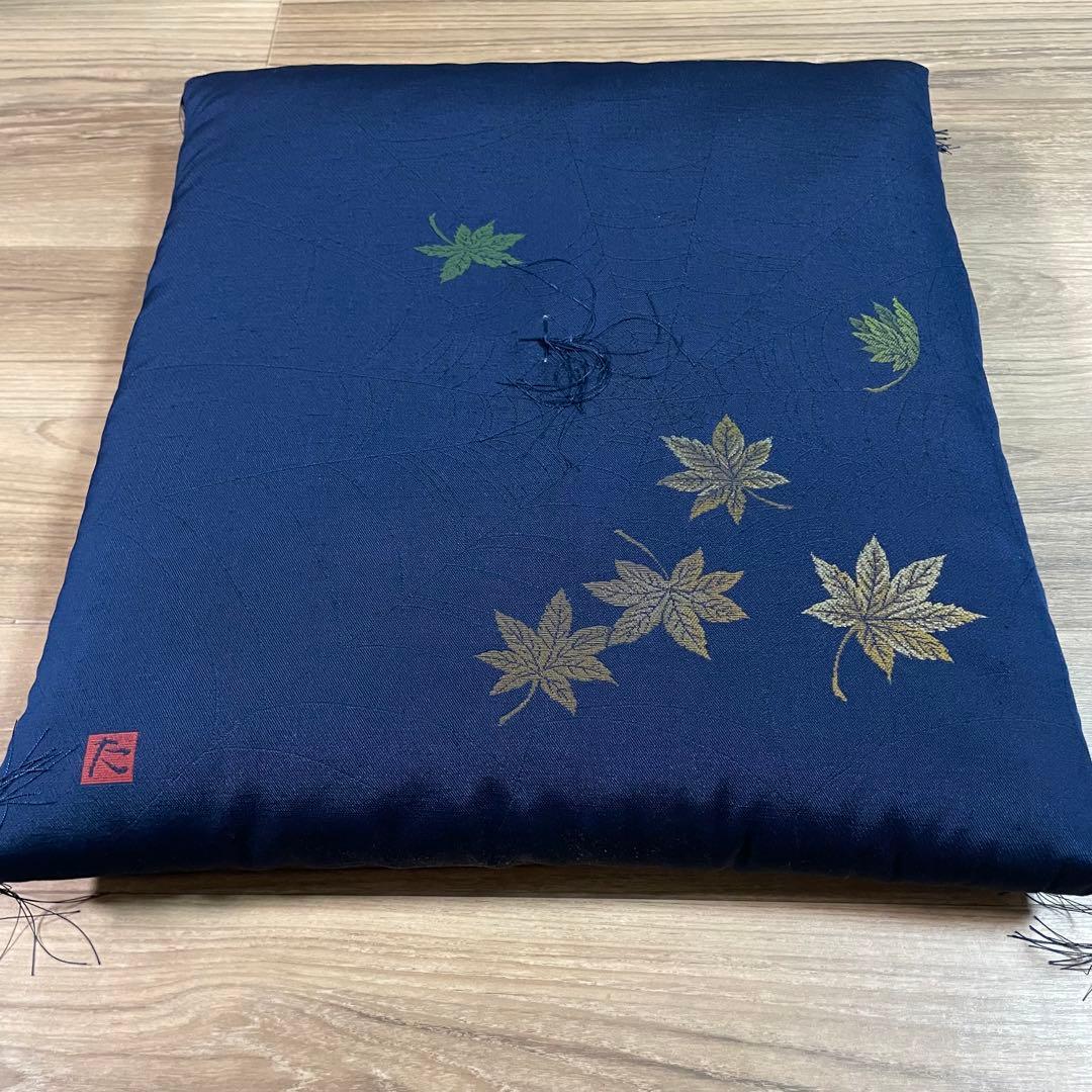 ネイビー もみじ刺繍座布団 5枚セット