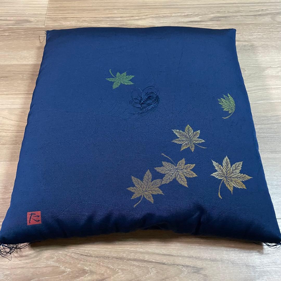 ネイビー もみじ刺繍座布団 5枚セット