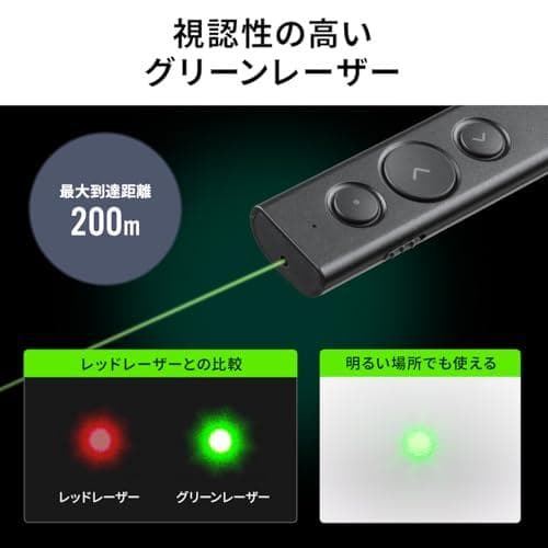 サンワダイレクト レーザーポインター 緑 USB 充電式 パワーポイント操作 A