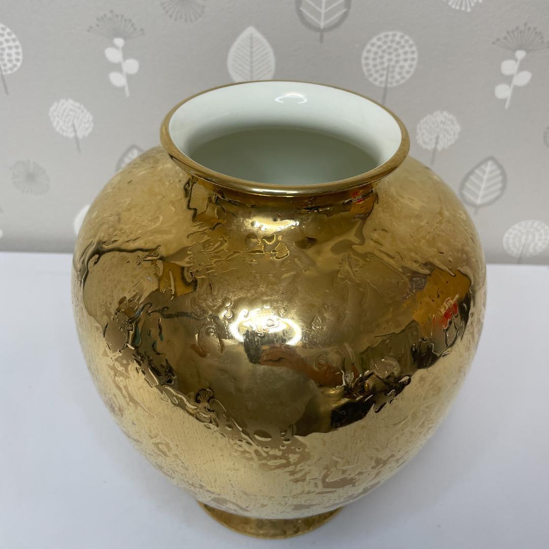 希少 NARUMI ナルミ ボーンチャイナ 総金彩花瓶 花器 フラワーベース