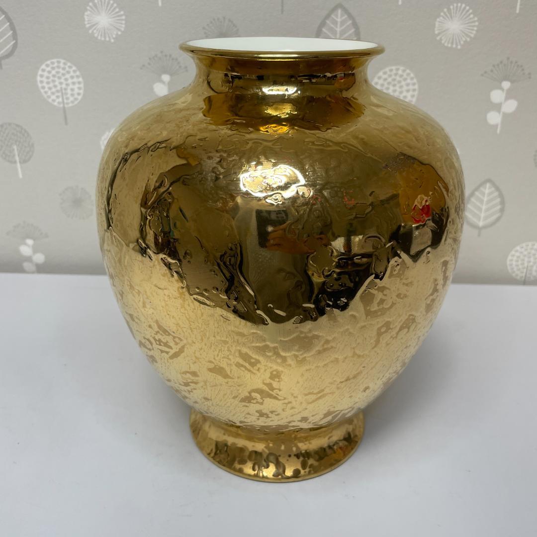 希少 NARUMI ナルミ ボーンチャイナ 総金彩花瓶 花器 フラワーベース