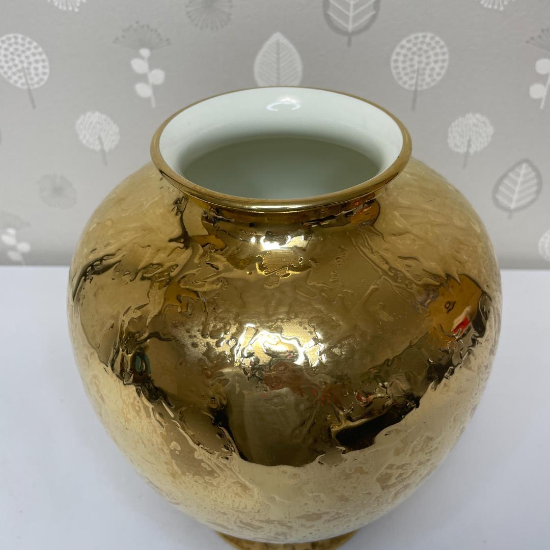 希少 NARUMI ナルミ ボーンチャイナ 総金彩花瓶 花器 フラワーベース