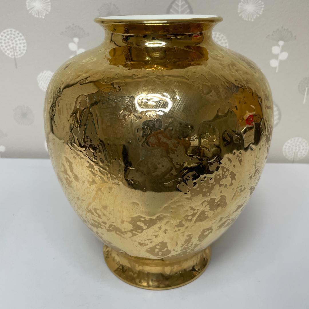 希少 NARUMI ナルミ ボーンチャイナ 総金彩花瓶 花器 フラワーベース