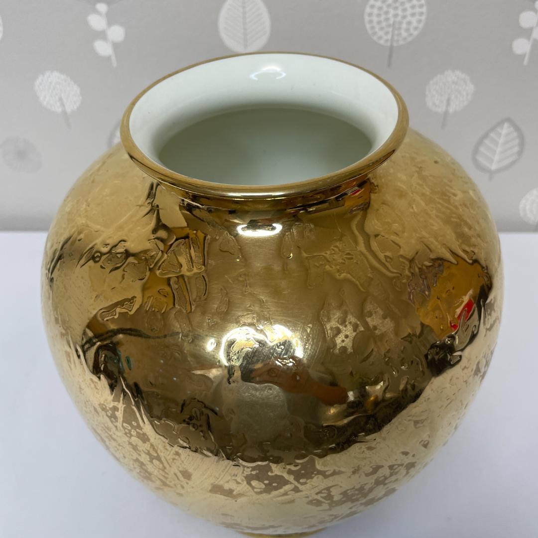 希少 NARUMI ナルミ ボーンチャイナ 総金彩花瓶 花器 フラワーベース