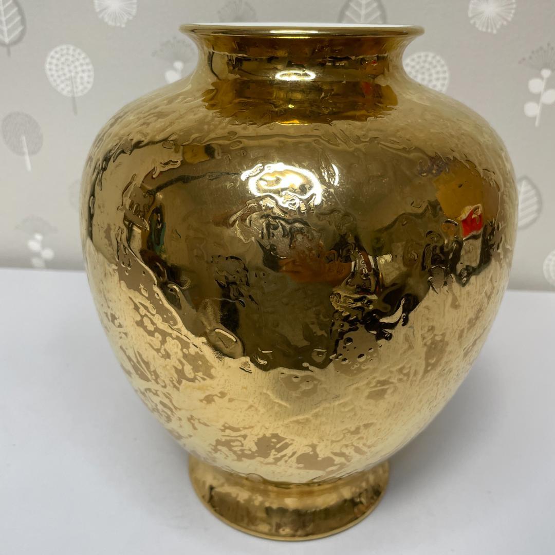 希少 NARUMI ナルミ ボーンチャイナ 総金彩花瓶 花器 フラワーベース