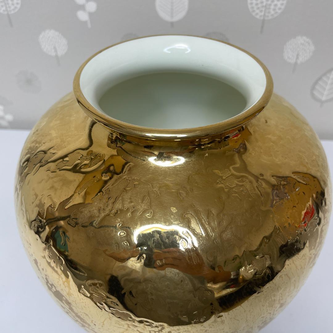 希少 NARUMI ナルミ ボーンチャイナ 総金彩花瓶 花器 フラワーベース