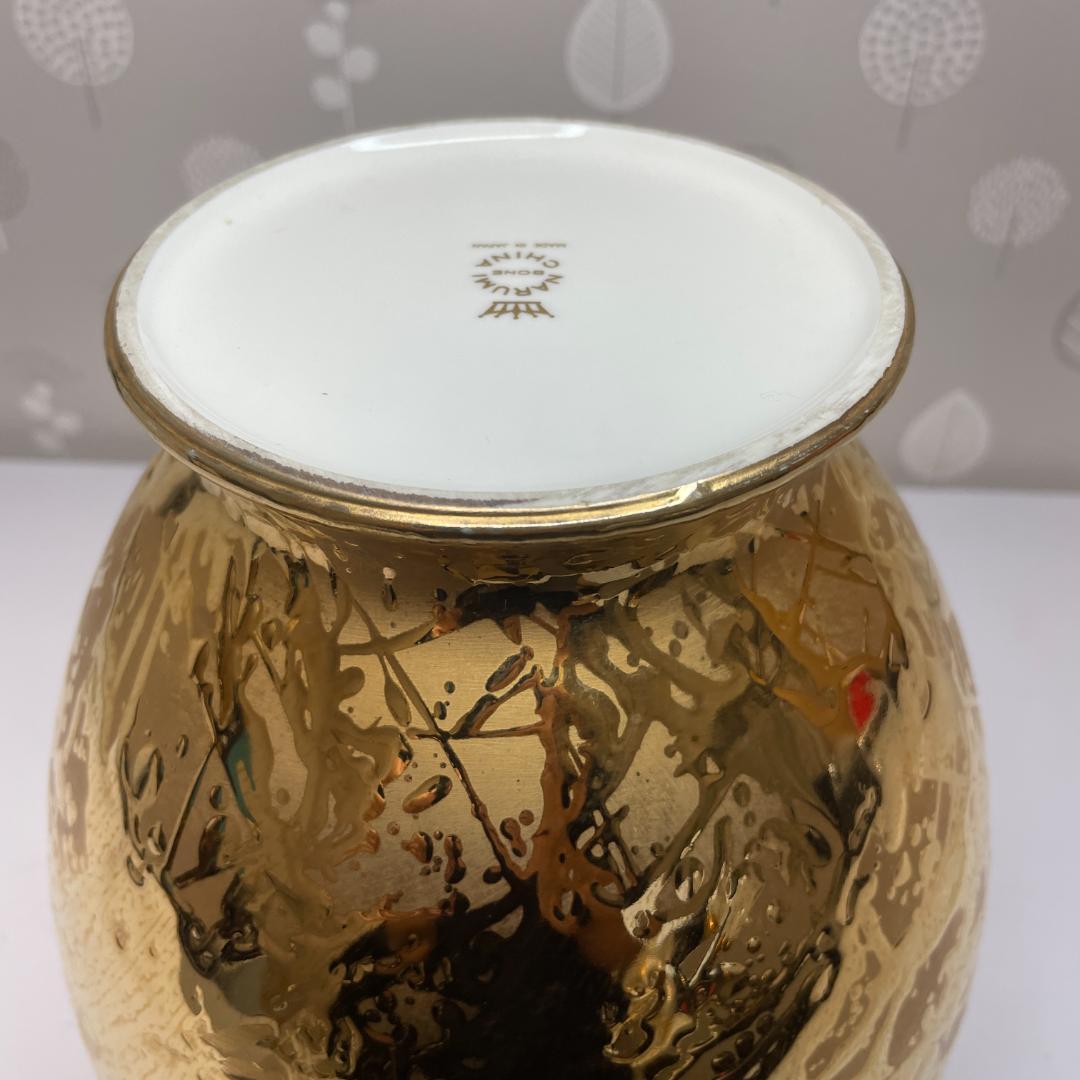 希少 NARUMI ナルミ ボーンチャイナ 総金彩花瓶 花器 フラワーベース