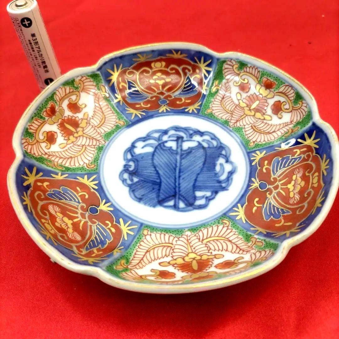 大聖寺伊万里　九谷焼　古九谷　金彩　色絵　豆皿　小皿　4寸皿3客セット