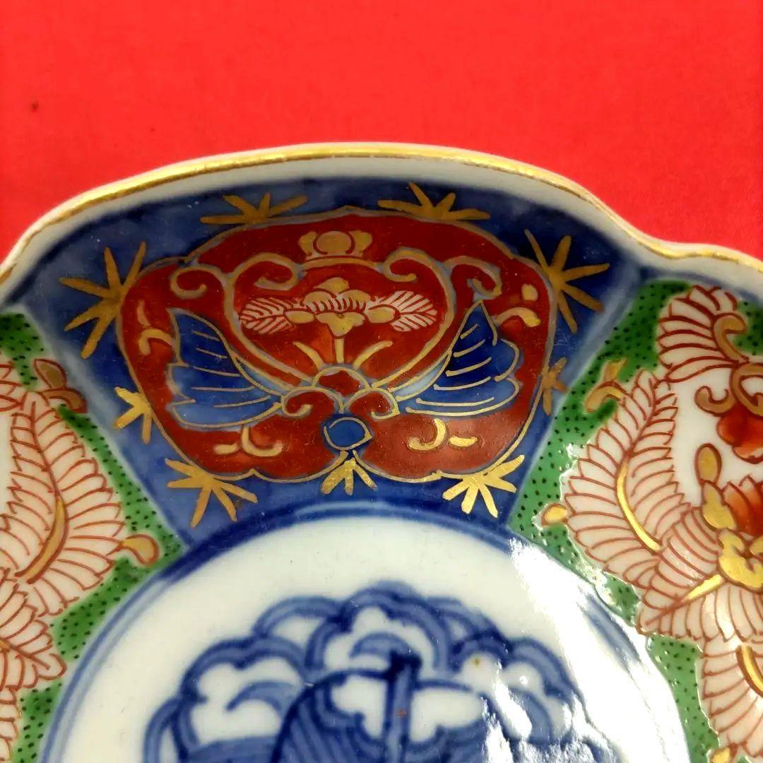 大聖寺伊万里　九谷焼　古九谷　金彩　色絵　豆皿　小皿　4寸皿3客セット